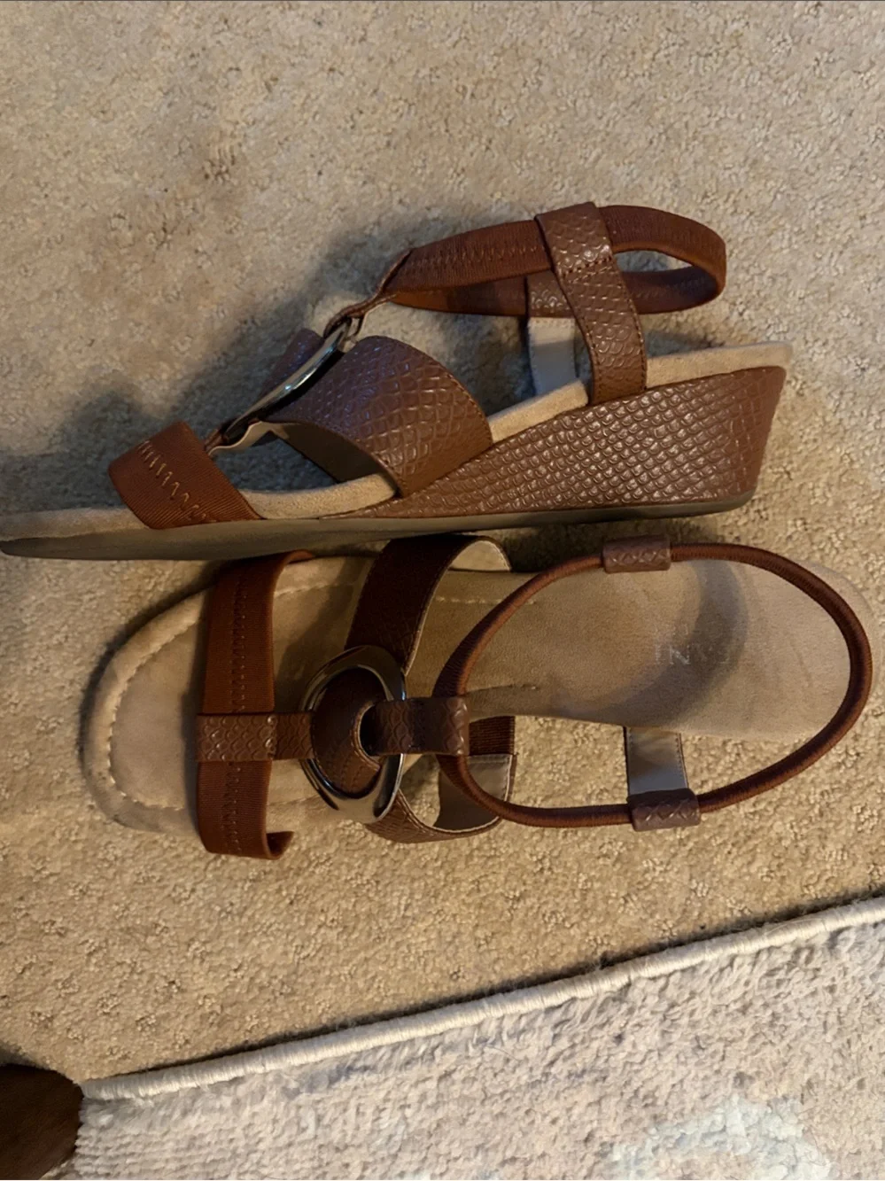 Alfani Brown Wedge Sandals with gold-tone Ring Accent